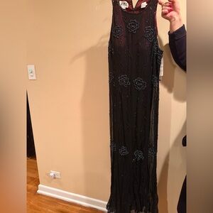 Elegant Black Maxi Dress with Blue Floral Accents